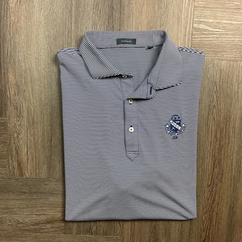 Turtleson Striped FLCC Golf Performance Polo Shirt Mens XL Navy White Preppy